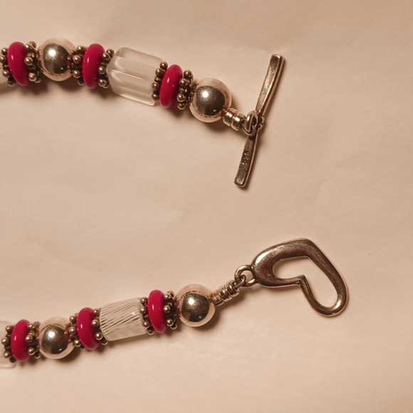 925 Silver Red & WHITE Glass BEADED Bracelet ART GLASS Whimsical Whimsigoth - Picture 4 of 6